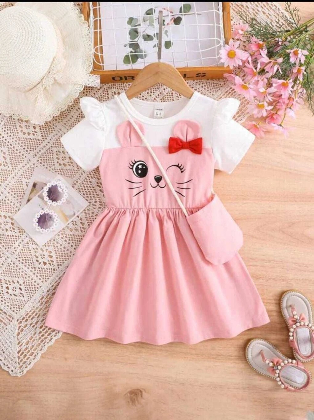 ₹218 Sabina Textile Baby Girls Pink Calf Length Casual Dress for Everyday
