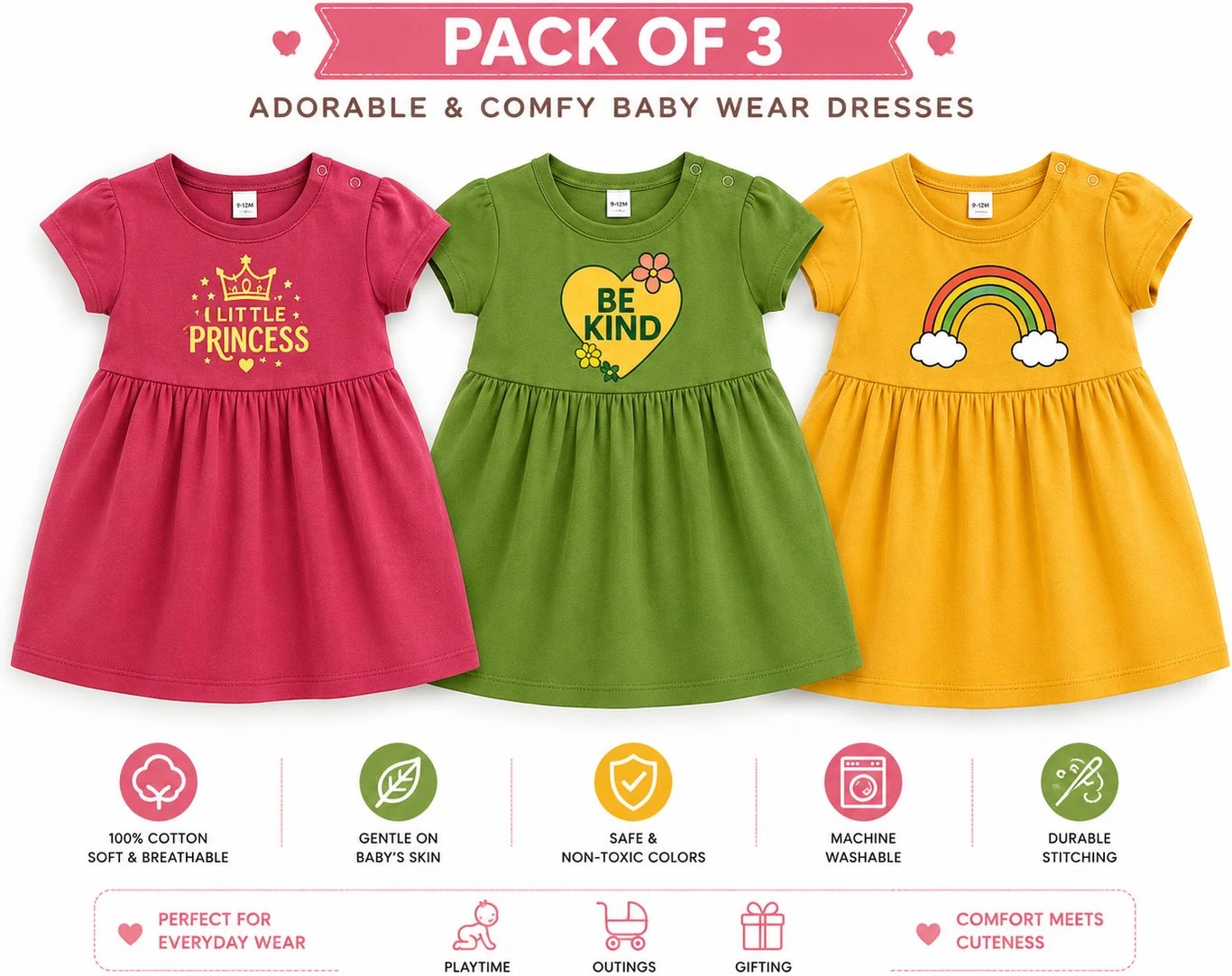 ₹285 Ajima Shoppe Girls Multicolor Above Knee Casual Dress for Everyday