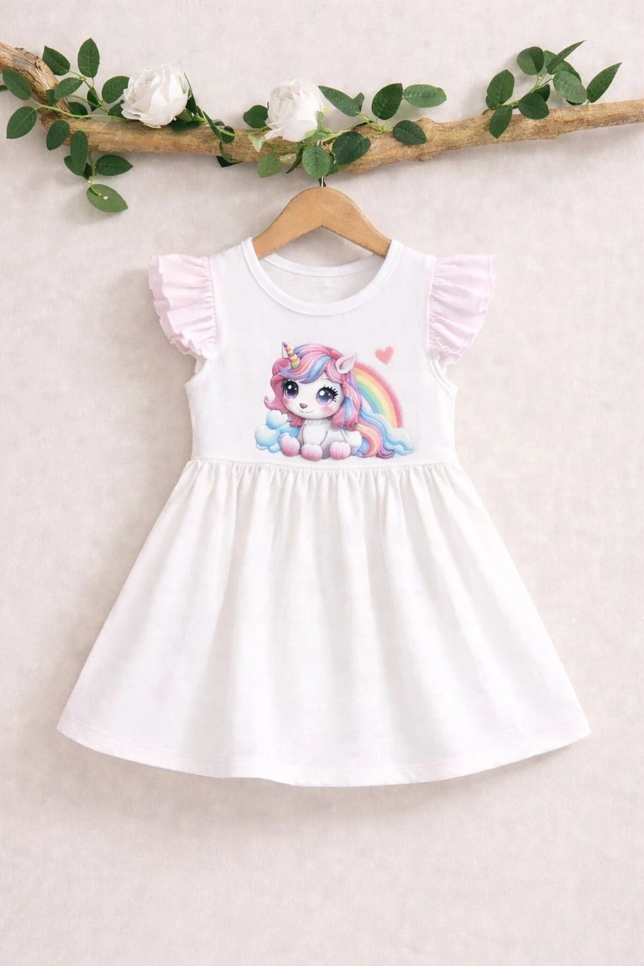 ₹276 FOSEN Baby Girls White Pink Midi Knee Length Casual Dress Deal