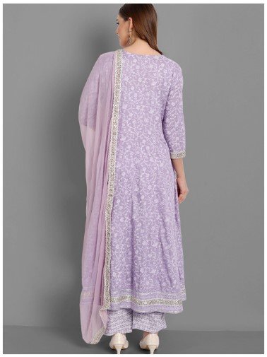 ₹1006 SINGNI Purple Embroidered Kurta Trousers Dupatta Set – 85% Off