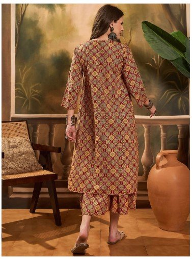 ₹1551 InWeave Pure Cotton Pleated Kurta with Palazzos – 69% Off
