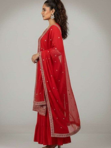 ₹4,999 STYFLORA Embroidered Thread Work Kurta Sharara Set With Dupatta
