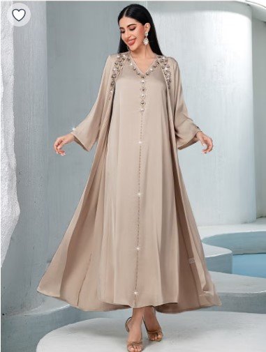 351.10 SAR Two-Piece Kaftan Dress with Hand-Sewn Diamonds – 12% Off