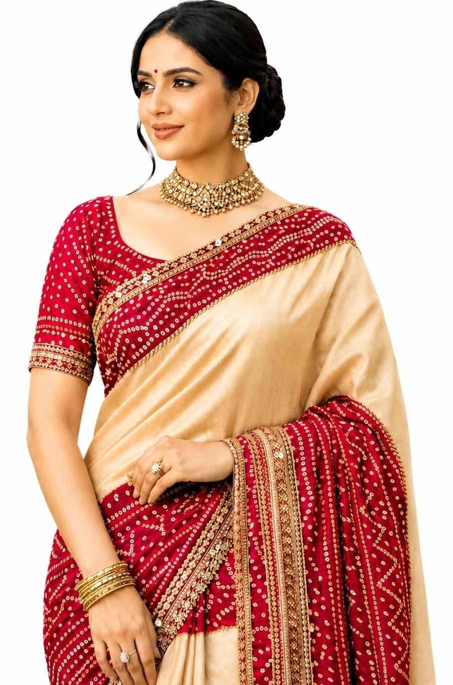 ₹589 Multicolor Bandhani Art Silk Saree for Dussehra Festive Style Look