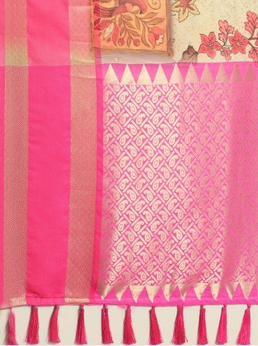 ₹799 for Dussehra Festive Kalamkari Kanjeewaram Art Silk Zari Woven Digital Print Saree