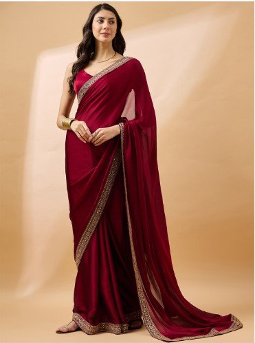 ₹988 Embroidered Satin Saree for Women | Elegant Festive Style