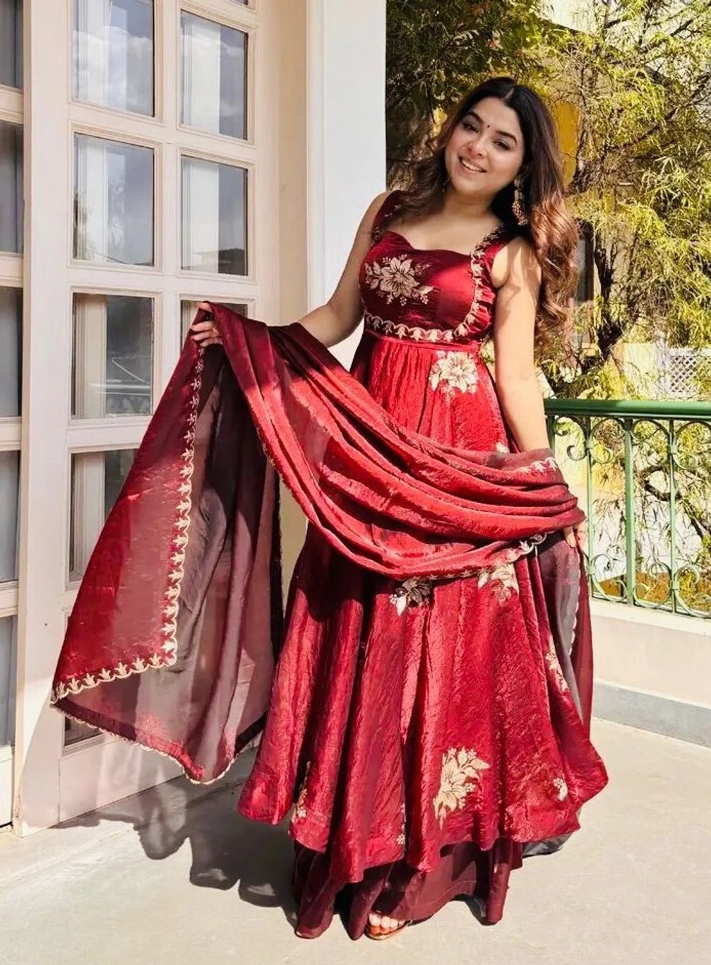 ₹1,898 Red Embroidered Kurta Sharara Dupatta Set for Festive Wear