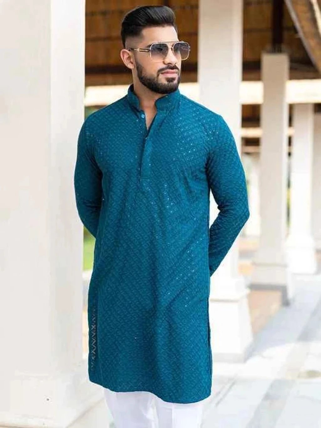 ₹703 Light Green Embroidered Chiffon Kurta for Men | Dussehra 2026