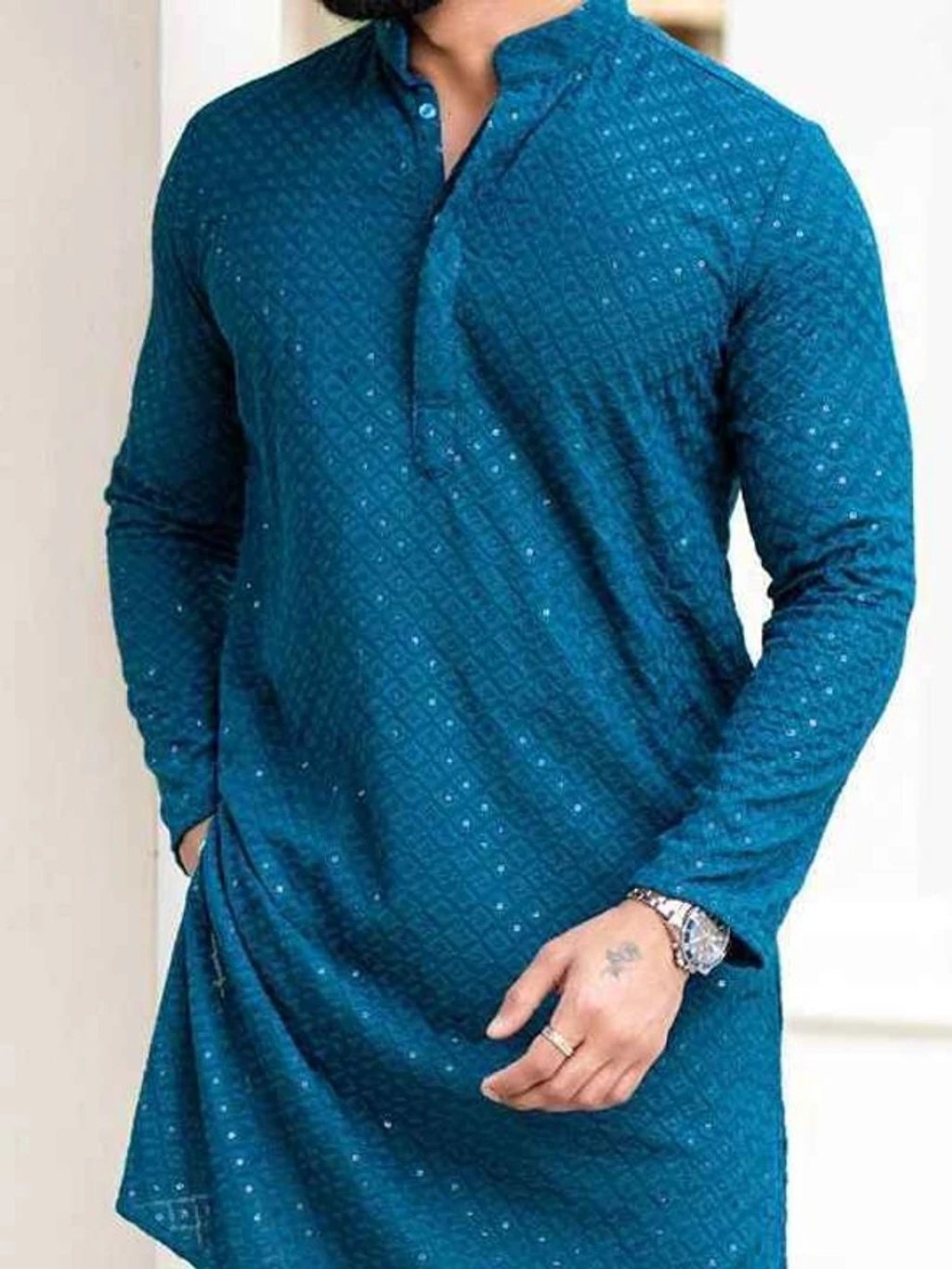 ₹703 Light Green Embroidered Chiffon Kurta for Men | Dussehra 2026