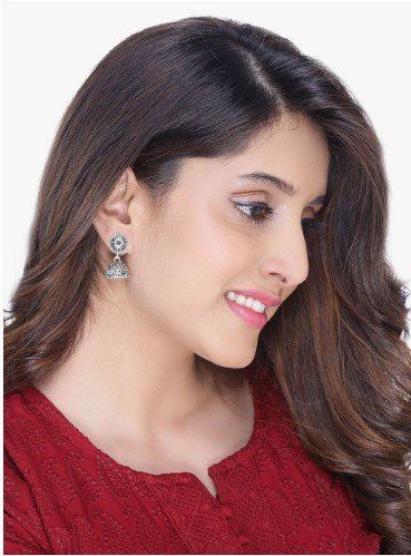 ₹344 Yellow Chimes Set of 4 Silver-Plated Oxidised Jhumkas for Women