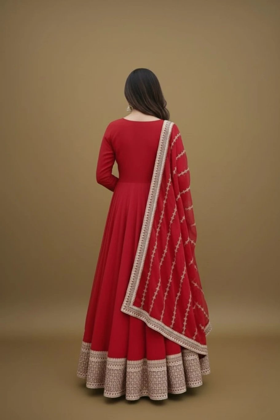 ₹861 Sahajanand Enterprise Red Embroidered Anarkali Gown