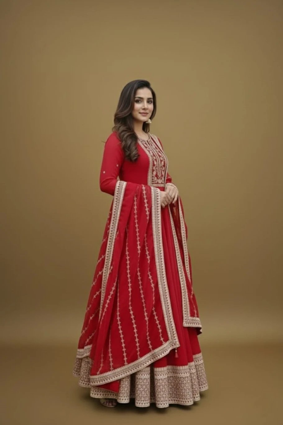 ₹861 Sahajanand Enterprise Red Embroidered Anarkali Gown