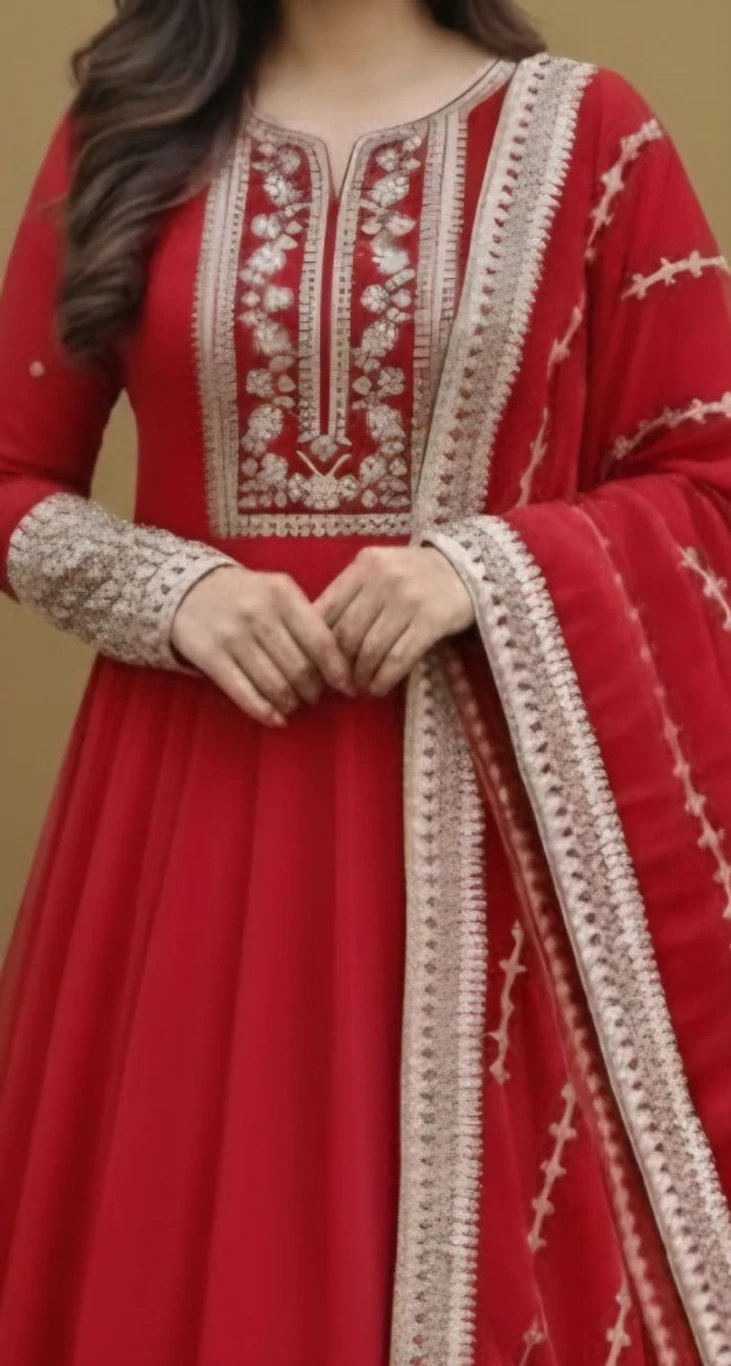 ₹861 Sahajanand Enterprise Red Embroidered Anarkali Gown