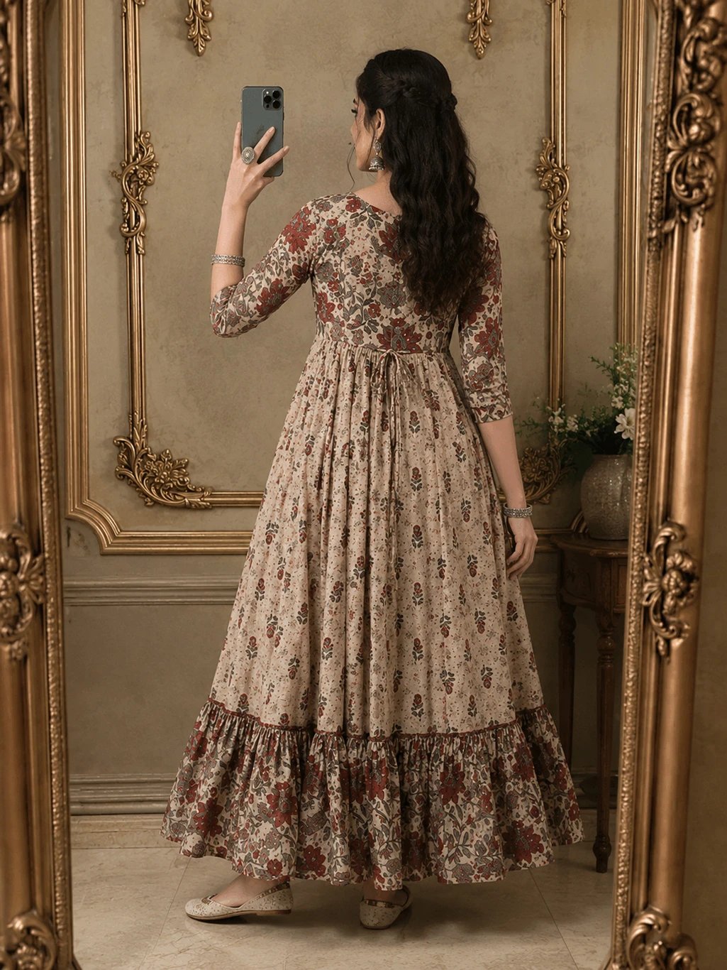 ₹429 UniqueKurti Beige Floral Anarkali Gown for Women