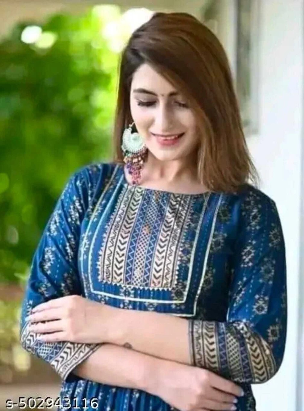 ₹377 SUNDAYKURTI Blue Printed Anarkali Gown for Women