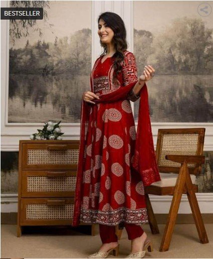 ₹861 BERRYLICIOUS Printed Anarkali Kurta Set for Festive Style