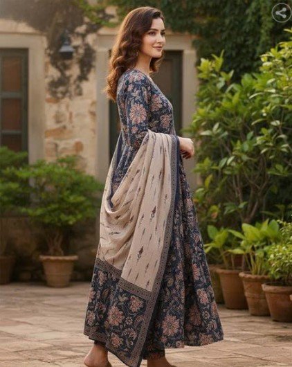 ₹586 PITRIS Floral Print Anarkali Kurta Set with Pants and Dupatta