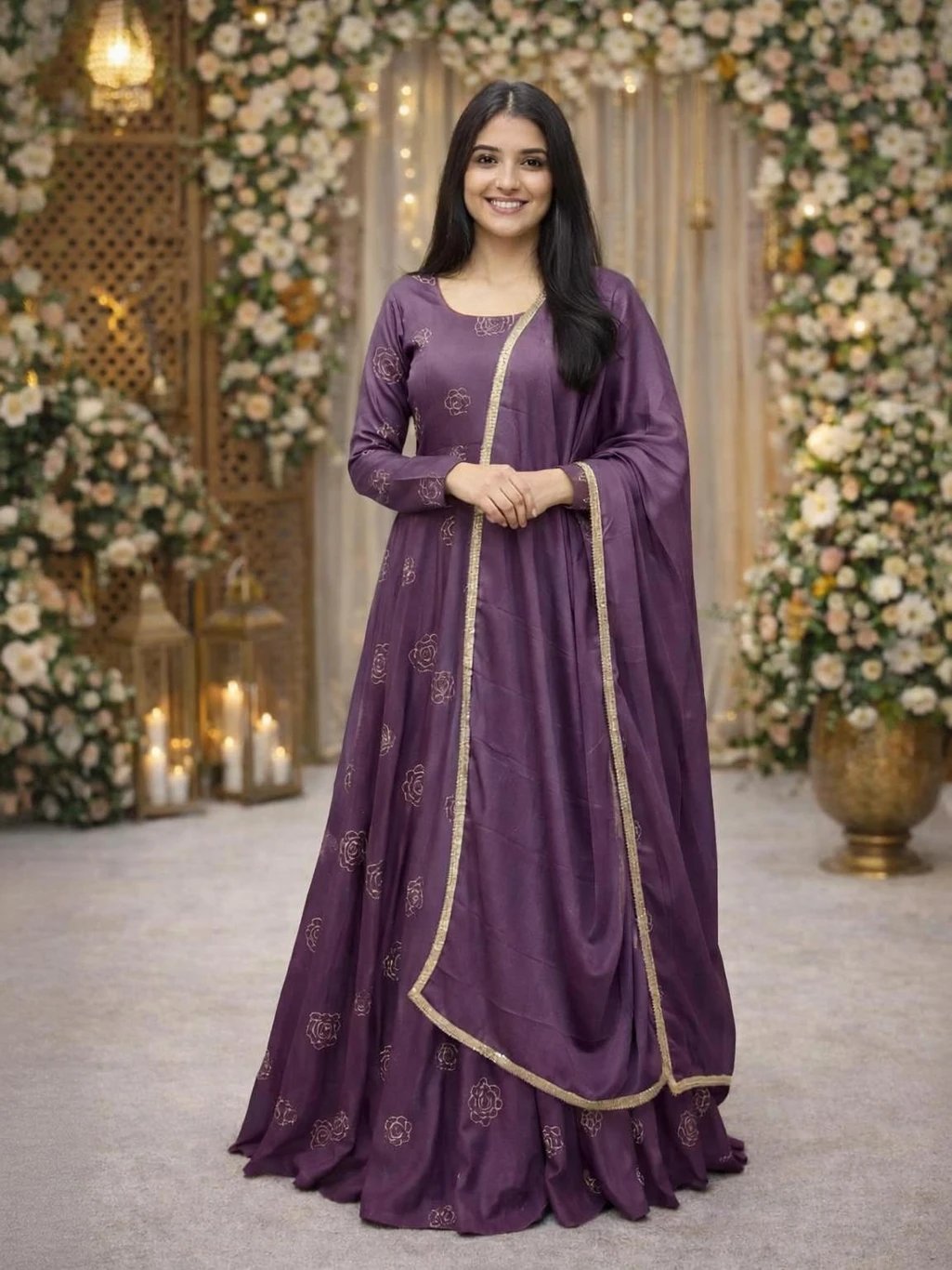 ₹1,013 Tantukriti Embroidered Floral Silk Blend Anarkali Gown for Women