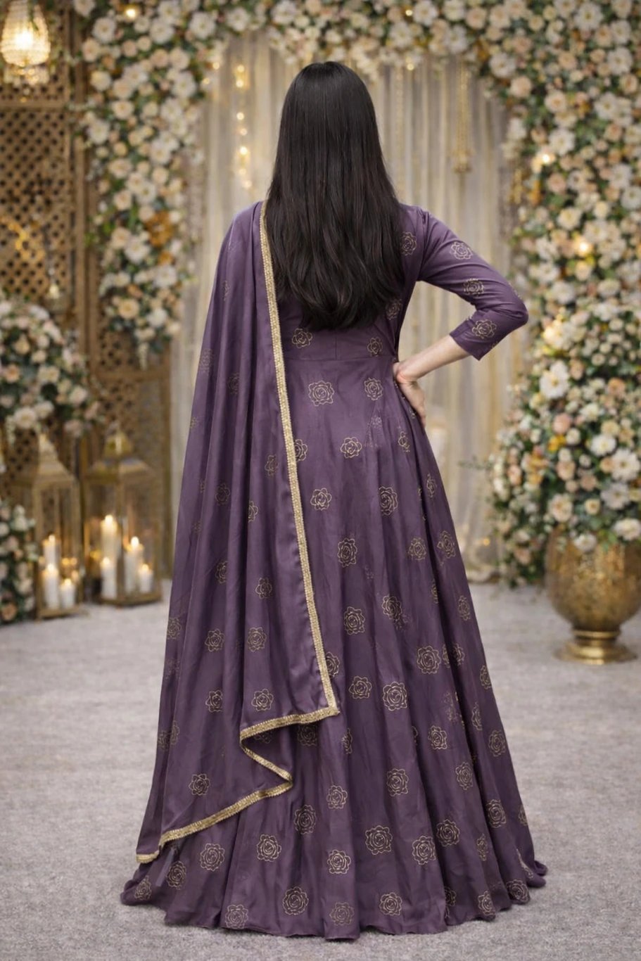 ₹1,013 Tantukriti Embroidered Floral Silk Blend Anarkali Gown for Women