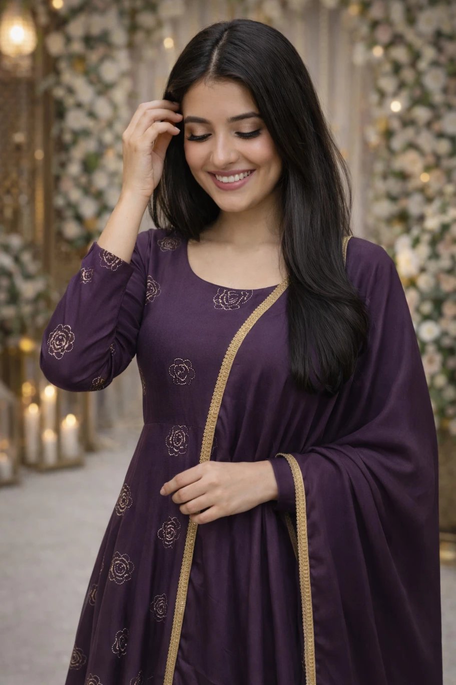 ₹1,013 Tantukriti Embroidered Floral Silk Blend Anarkali Gown for Women