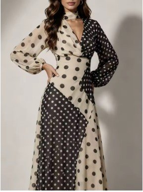 $15.69 Polka Dot Patchwork Maxi Dress for Elegant Party Outfits