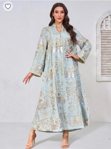 129.20 SAR Light Blue Embroidered Jalabiya with Sequins and Tassels