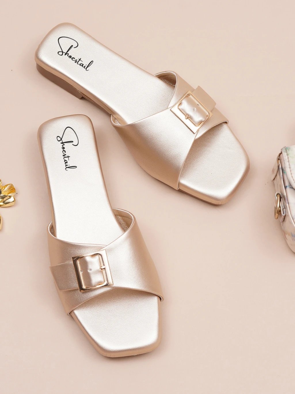 ₹224 Shoestail Gold Women Flats Sandal for Casual and Festive Styling