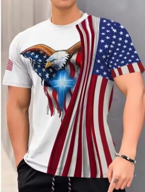 $3.90 Men & 3D Eagle Print T-Shirt for Casual Summer Streetwear