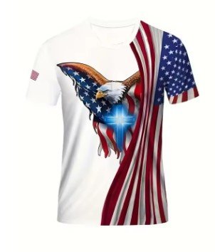 $3.90 Men & 3D Eagle Print T-Shirt for Casual Summer Streetwear