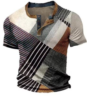$4.00 Men & Textured Waffle Patchwork T-Shirt for Casual Summer Style