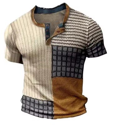 $4.00 Men & Textured Waffle Patchwork T-Shirt for Casual Summer Style