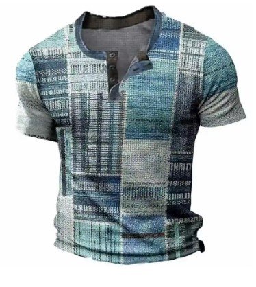 $4.00 Men & Textured Waffle Patchwork T-Shirt for Casual Summer Style