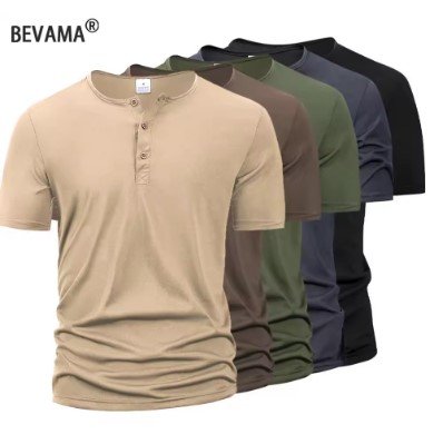 $1.09 Men & Henley Button T-Shirt for Easy Casual Summer Style
