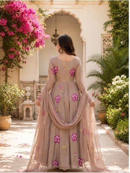 ₹610 DAIDAI Floral Print Ruffled Crepe A-Line Maxi Dress for Women