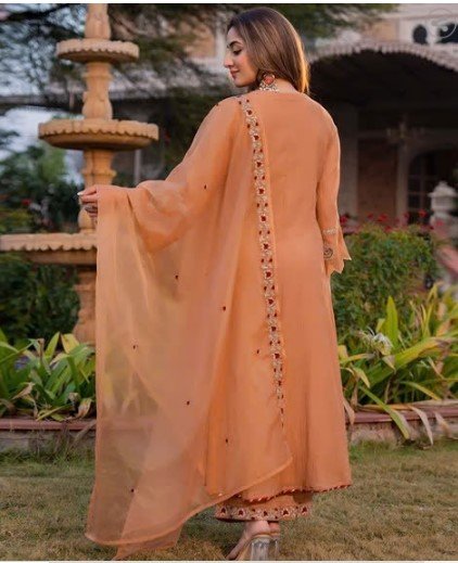 ₹1,740 Royal Export X AG Peach Embellished Anarkali Kurta Set for Women
