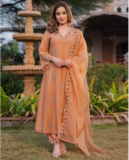 ₹1,740 Royal Export X AG Peach Embellished Anarkali Kurta Set for Women