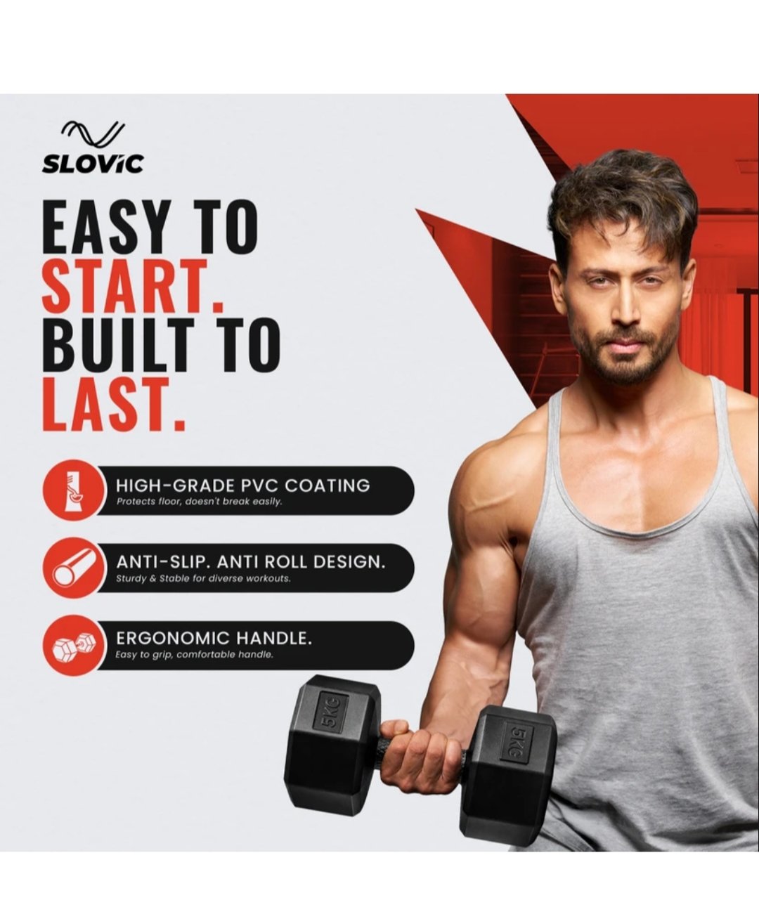 Slovic 5 Kg PVC Dumbbells for Home Workout and Everyday Fitness