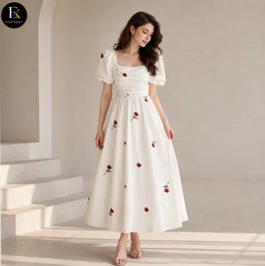 $17.99 Rose Floral Midi Dress for Romantic Summer Outfit Ideas